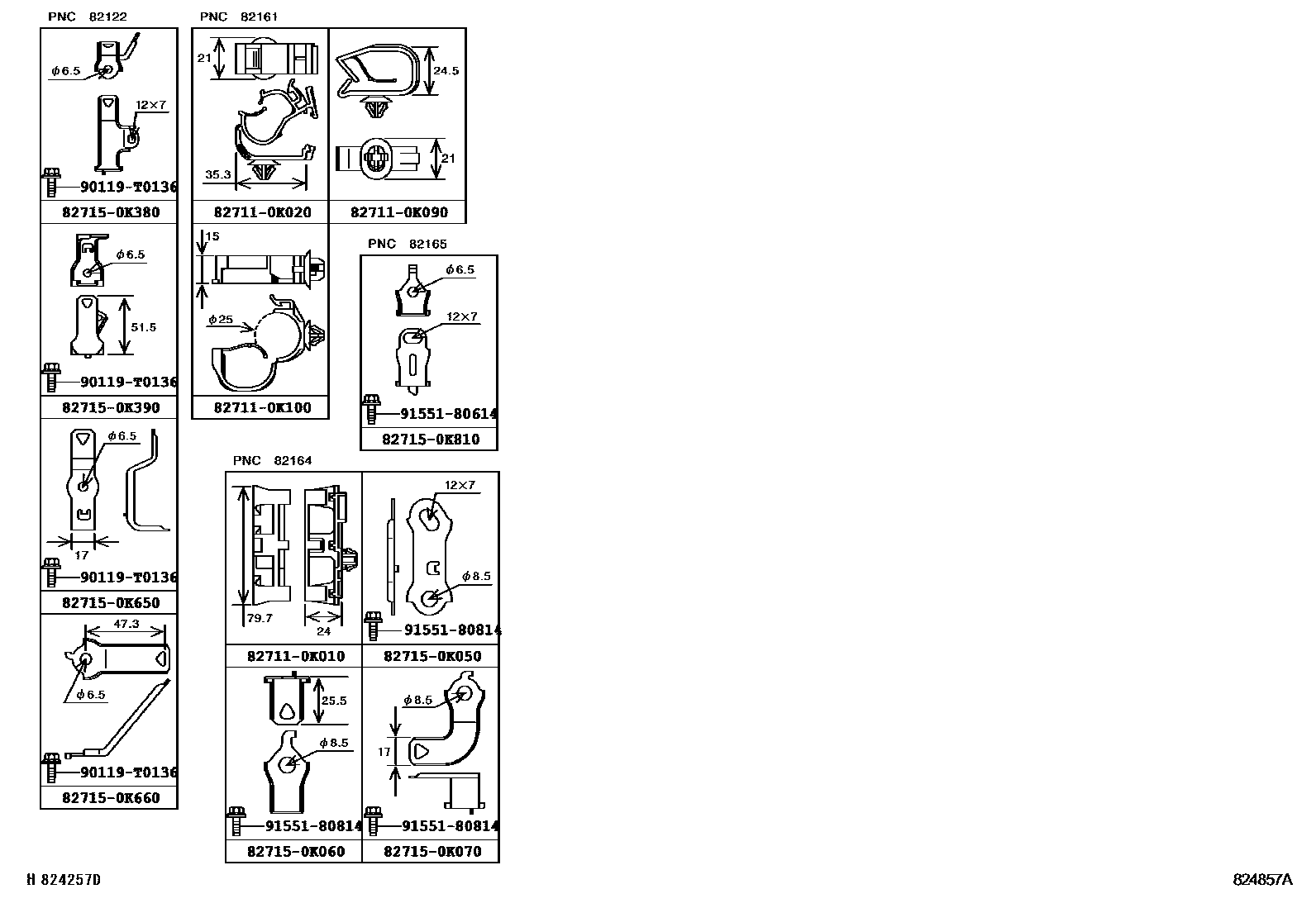 Toyota HILUX 线束和卡夹 EPC diagram — 824857A
