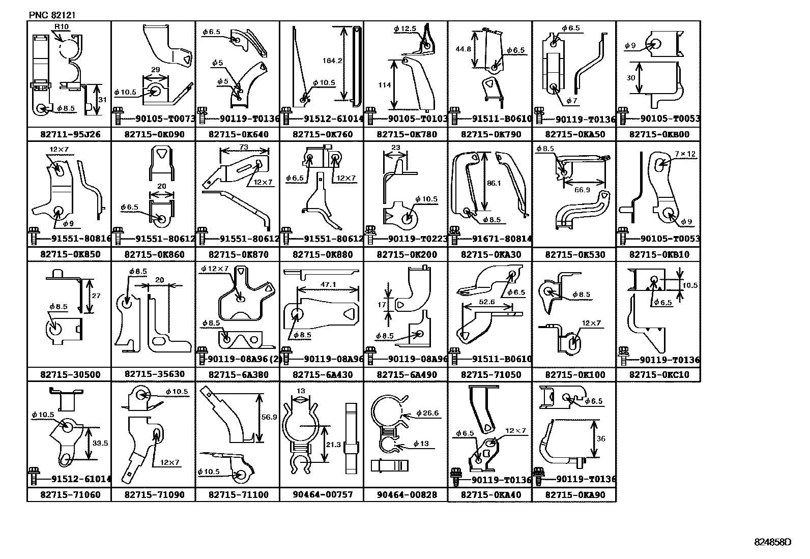 Toyota HILUX 线束和卡夹 EPC diagram — 824858D