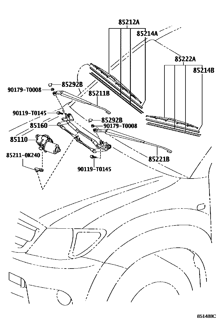 Toyota HILUX 挡风玻璃刮水器 EPC diagram — 851488C