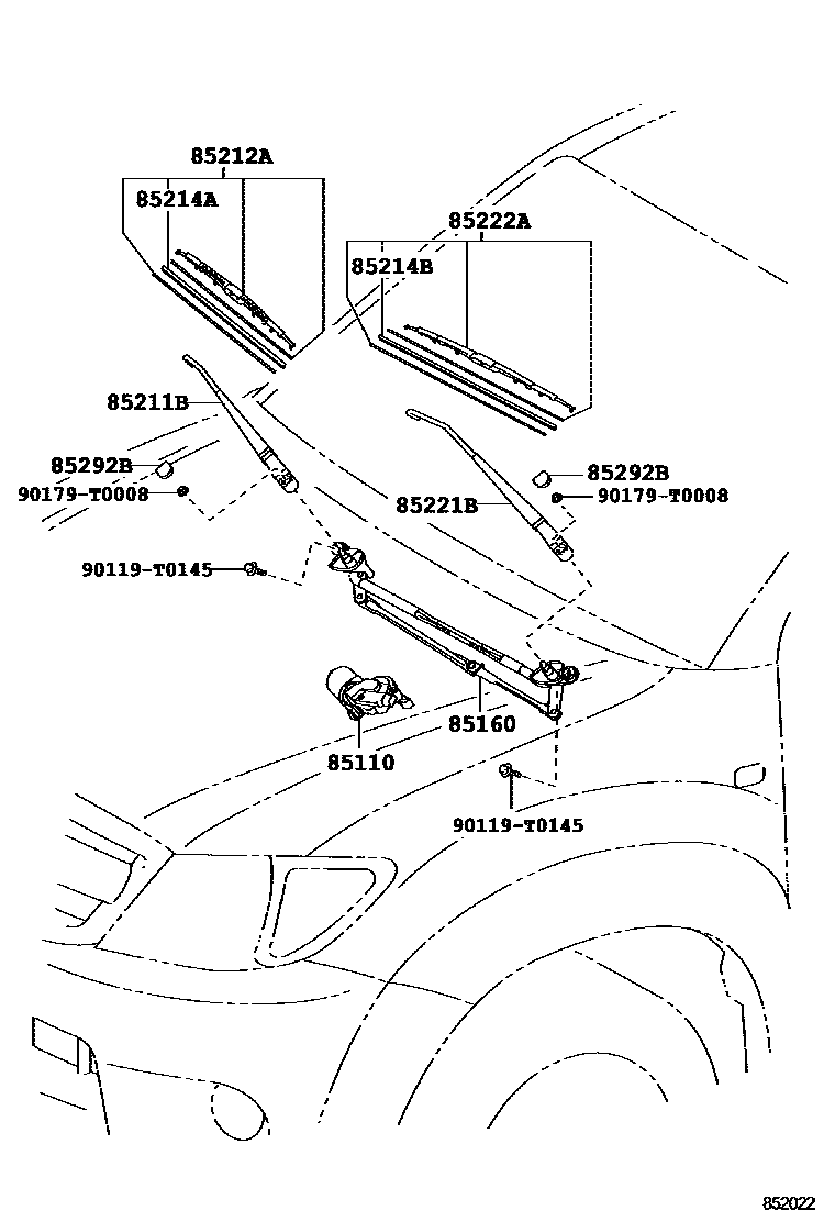 Toyota HILUX 挡风玻璃刮水器 EPC diagram — 852022