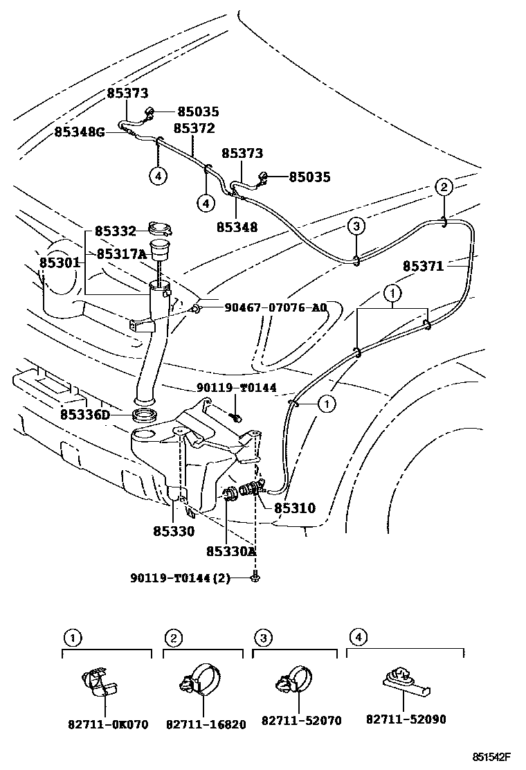 Toyota HILUX 挡风玻璃清洗器 EPC diagram — 851542F