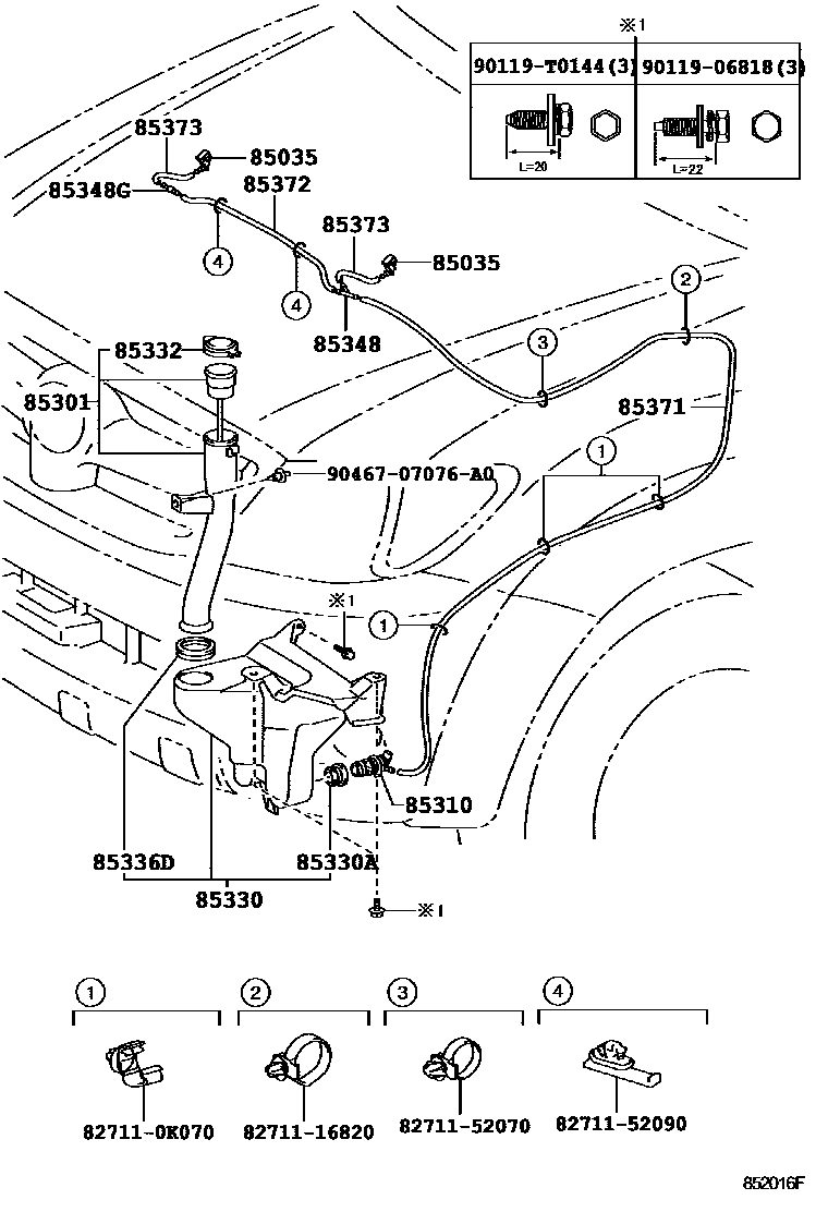 Toyota HILUX 挡风玻璃清洗器 EPC diagram — 852016F