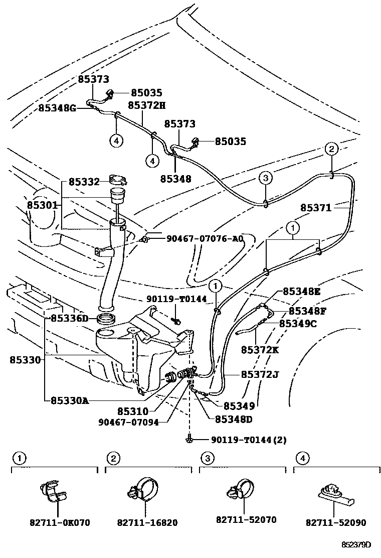 Toyota HILUX 挡风玻璃清洗器 EPC diagram — 852379D