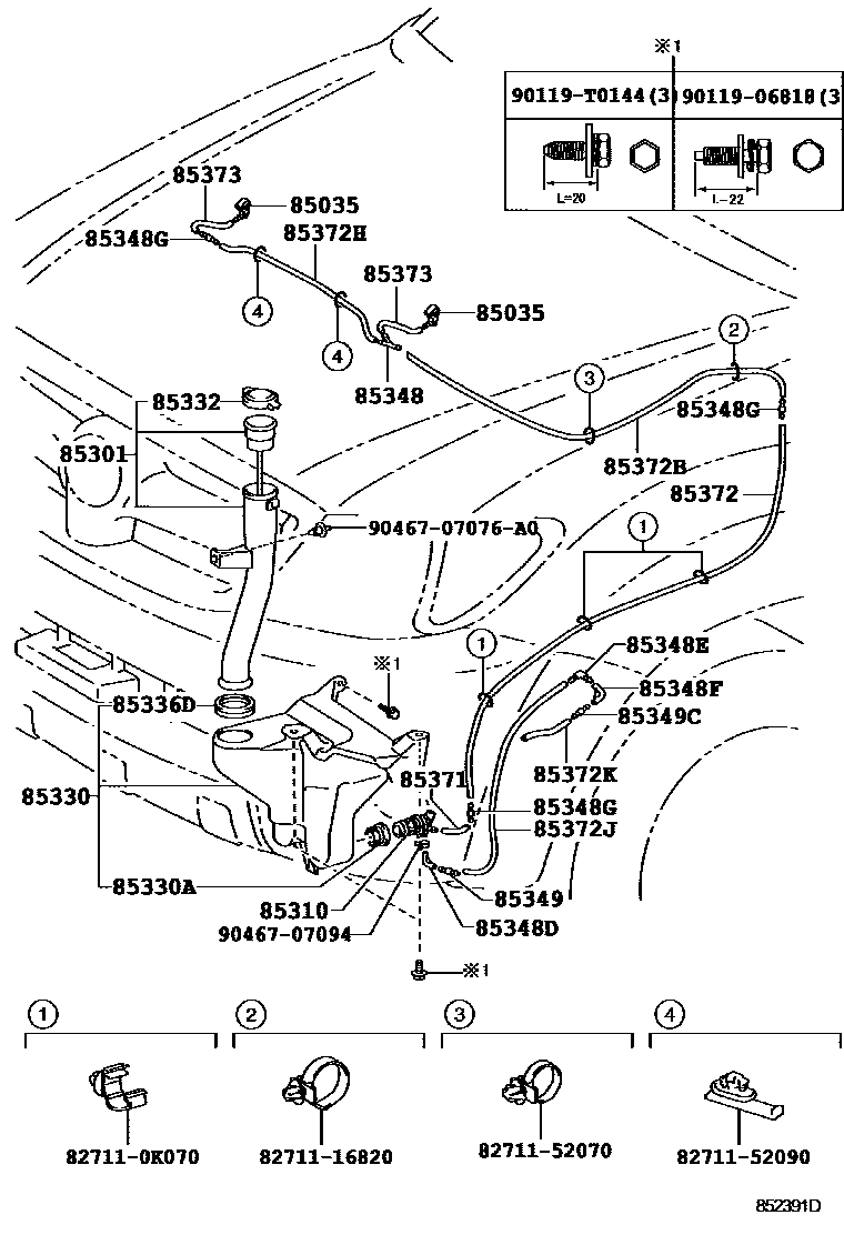 Toyota HILUX 挡风玻璃清洗器 EPC diagram — 852391D