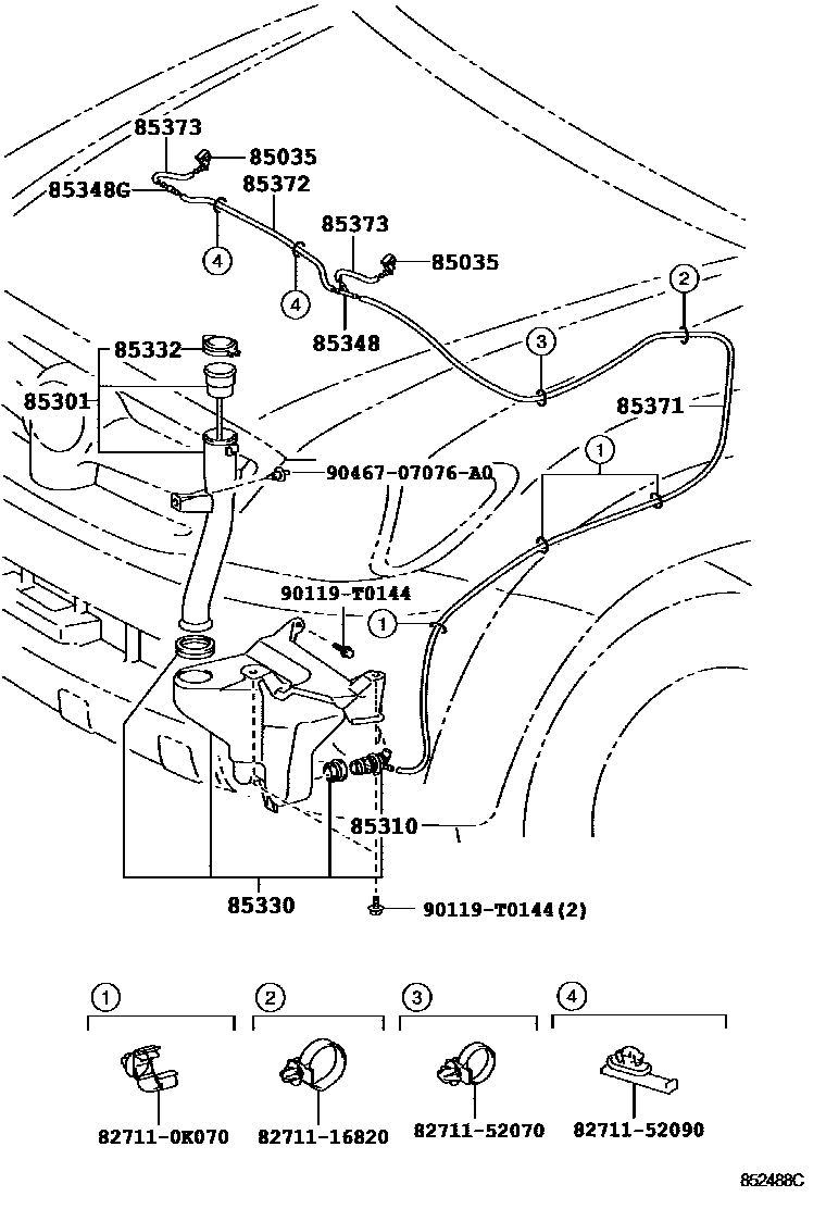 Toyota HILUX 挡风玻璃清洗器 EPC diagram — 852488C