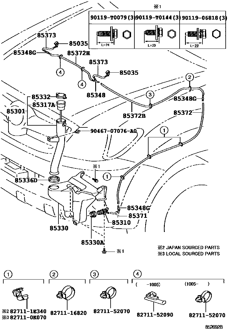 Toyota HILUX 挡风玻璃清洗器 EPC diagram — 852692B