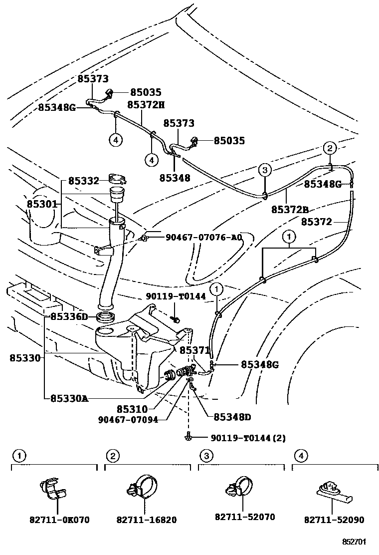 Toyota HILUX 挡风玻璃清洗器 EPC diagram — 852701