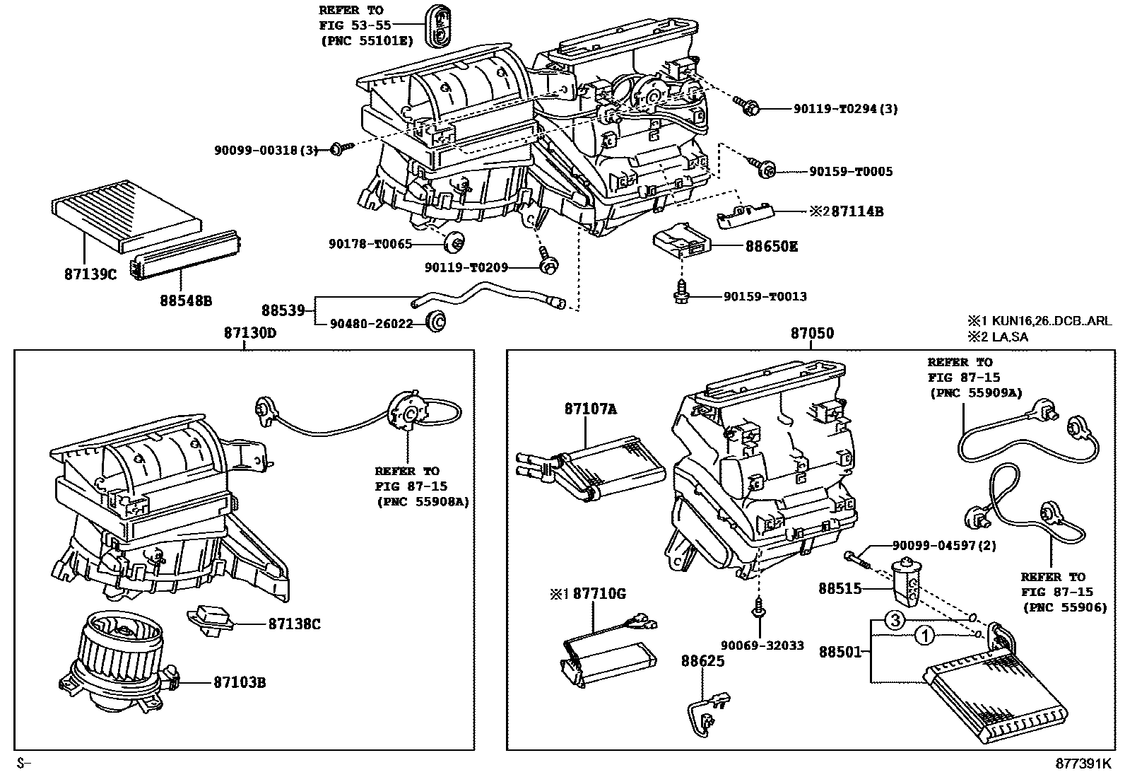 Toyota HILUX 暖风和空调系统 - 冷却器组件 EPC diagram — 877391K