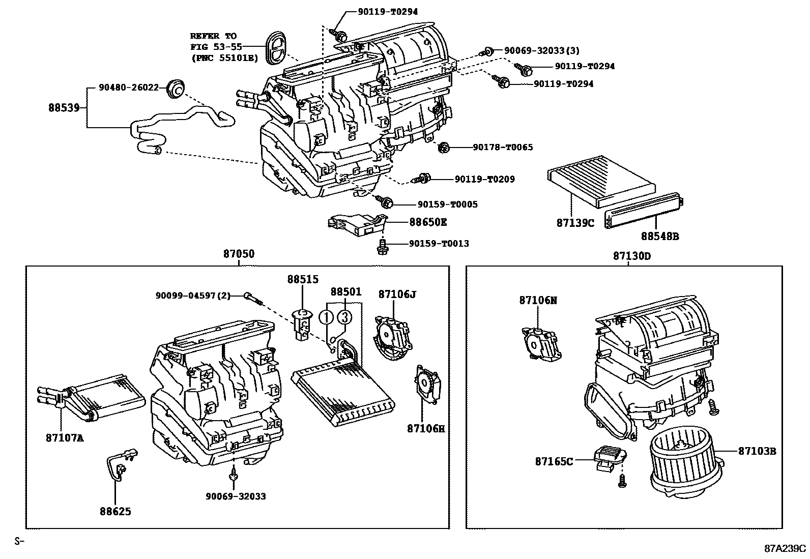 Toyota HILUX 暖风和空调系统 - 冷却器组件 EPC diagram — 87A239C
