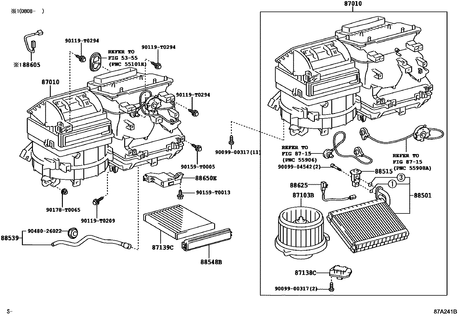 Toyota HILUX 暖风和空调系统 - 冷却器组件 EPC diagram — 87A241B