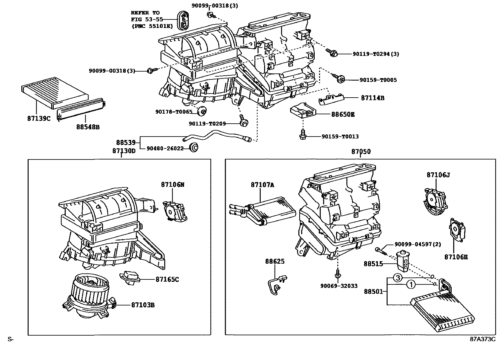 Toyota HILUX 暖风和空调系统 - 冷却器组件 EPC diagram — 87A373C