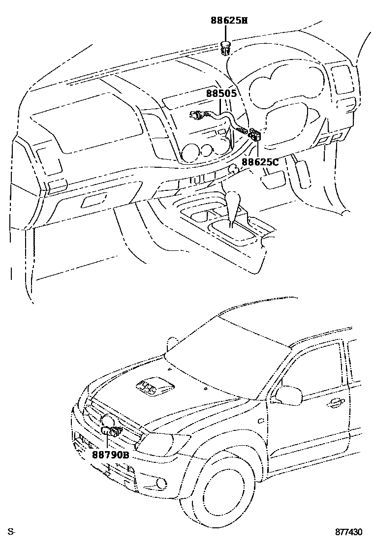 Toyota HILUX 暖风和空调系统 - 控制器和风管 EPC diagram — 877430A