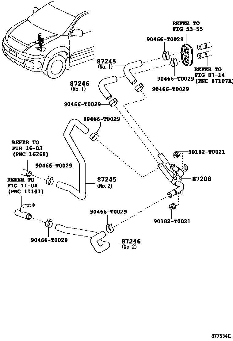 Toyota HILUX 暖风和空调系统 - 水管 EPC diagram — 877534E