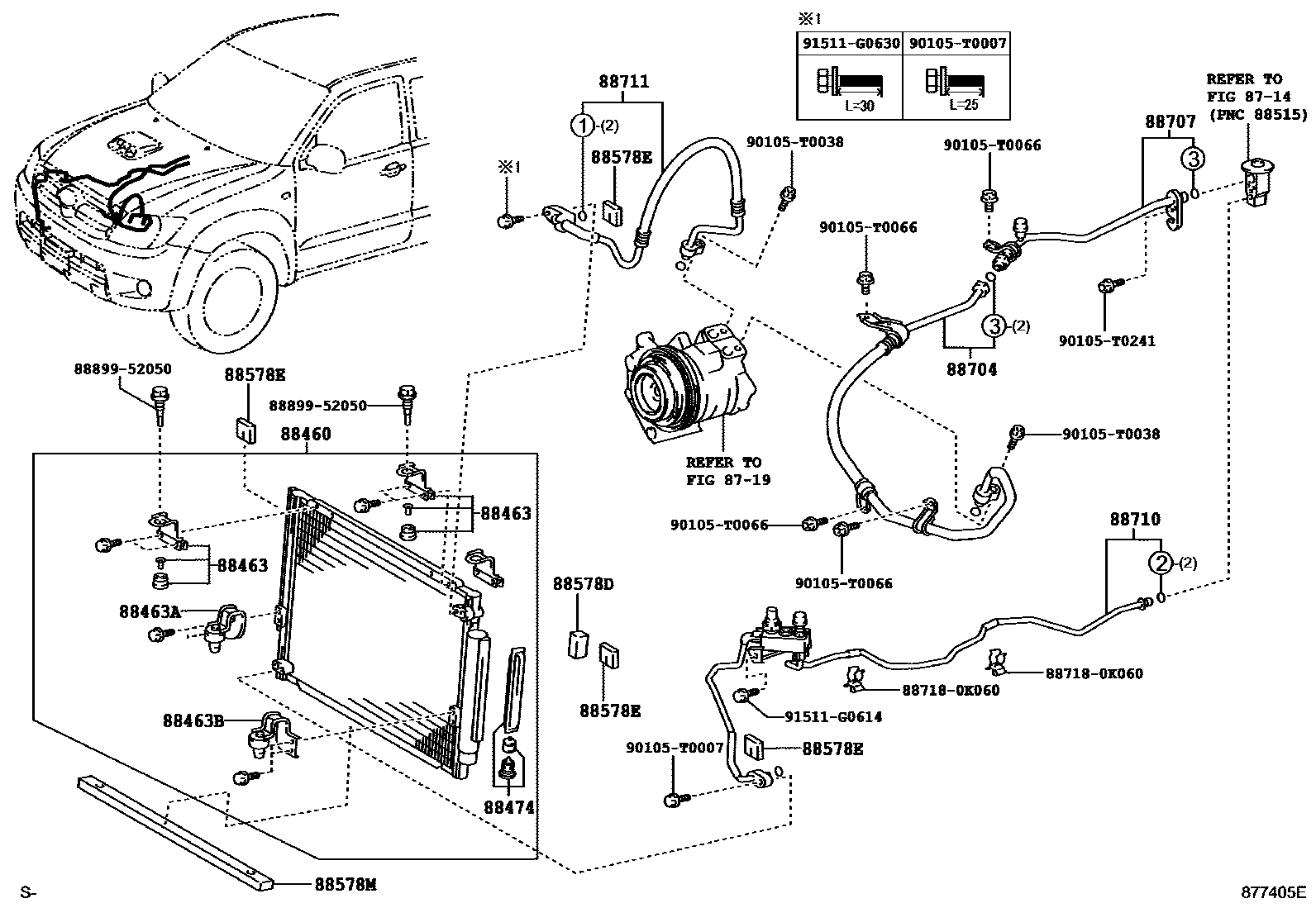 Toyota HILUX Heating & Air Conditioning - Cooler Piping EPC diagram — 877405E