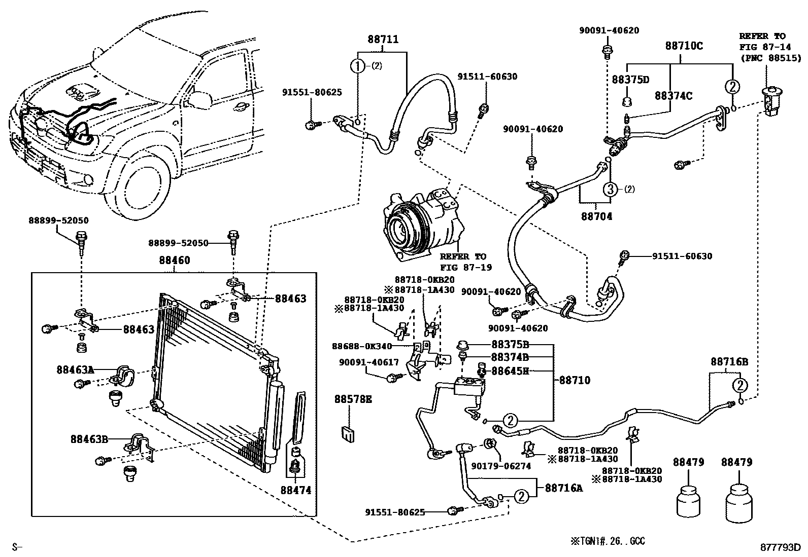 Toyota HILUX Heating & Air Conditioning - Cooler Piping EPC diagram — 877793D