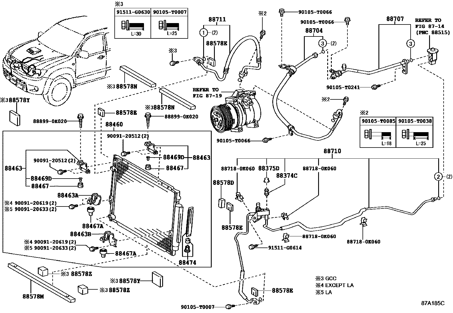 Toyota HILUX Heating & Air Conditioning - Cooler Piping EPC diagram — 87A185C