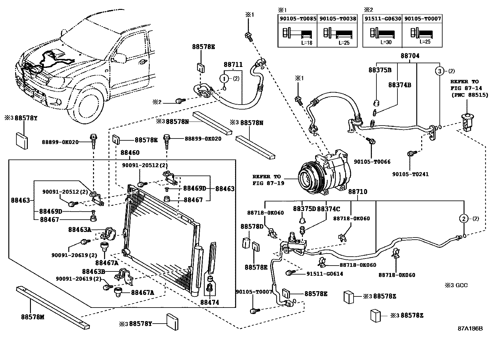 Toyota HILUX Heating & Air Conditioning - Cooler Piping EPC diagram — 87A186B