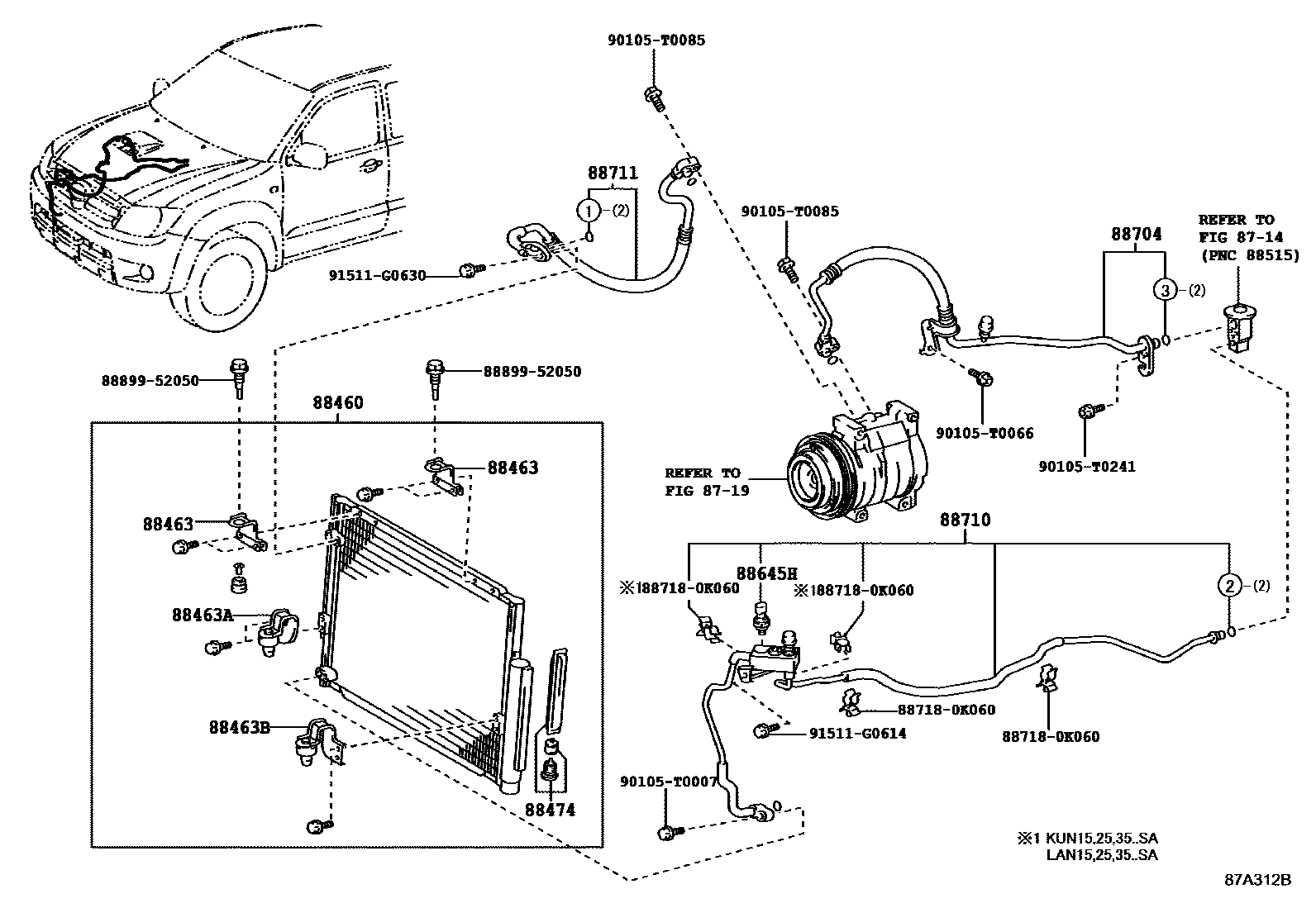 Toyota HILUX Heating & Air Conditioning - Cooler Piping EPC diagram — 87A312B