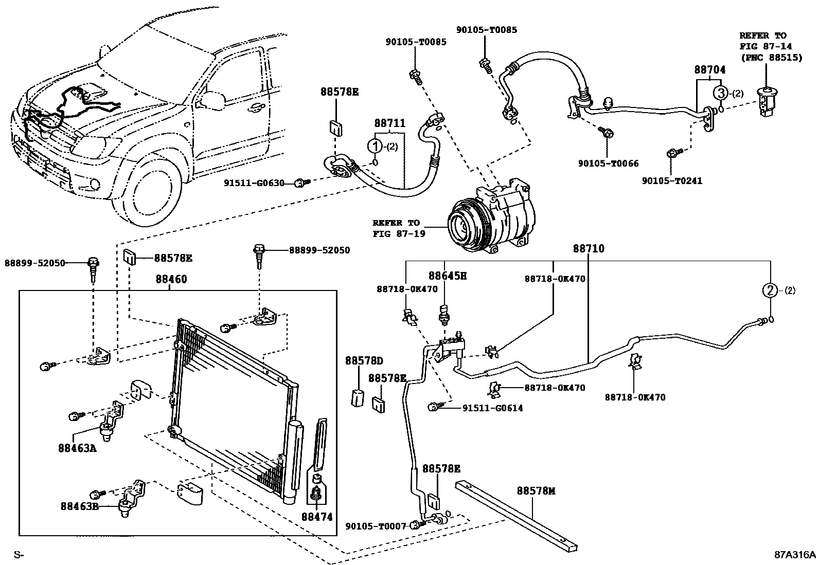 Toyota HILUX Heating & Air Conditioning - Cooler Piping EPC diagram — 87A316A