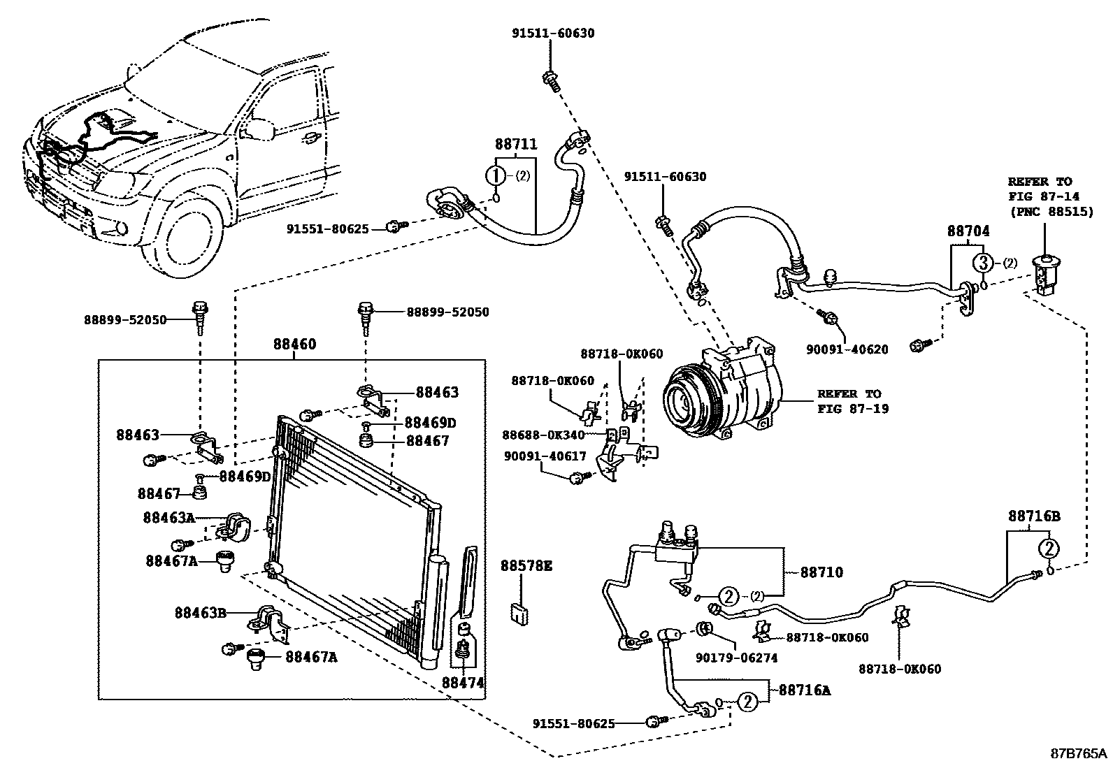 Toyota HILUX Heating & Air Conditioning - Cooler Piping EPC diagram — 87B765A