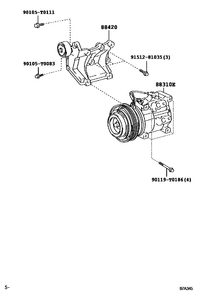 Toyota HILUX Heating & Air Conditioning - Compressor EPC diagram — 87A345
