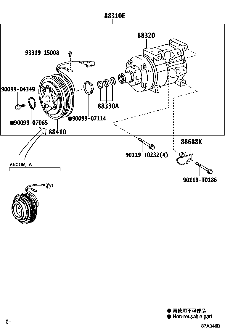 Toyota HILUX Heating & Air Conditioning - Compressor EPC diagram — 87A346B
