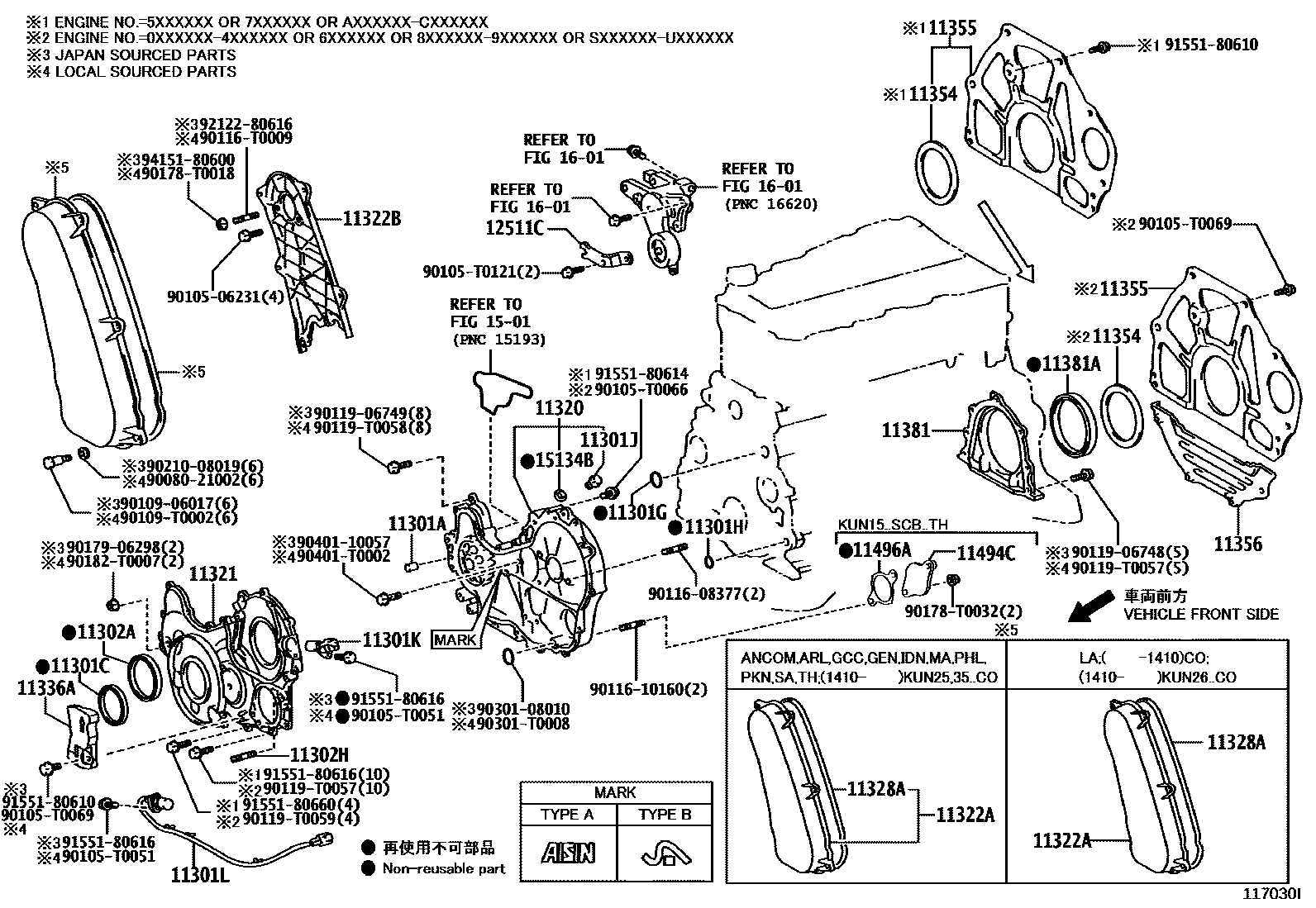 Toyota HILUX Timing Gear Cover & Rear End Plate EPC diagram — 117030I