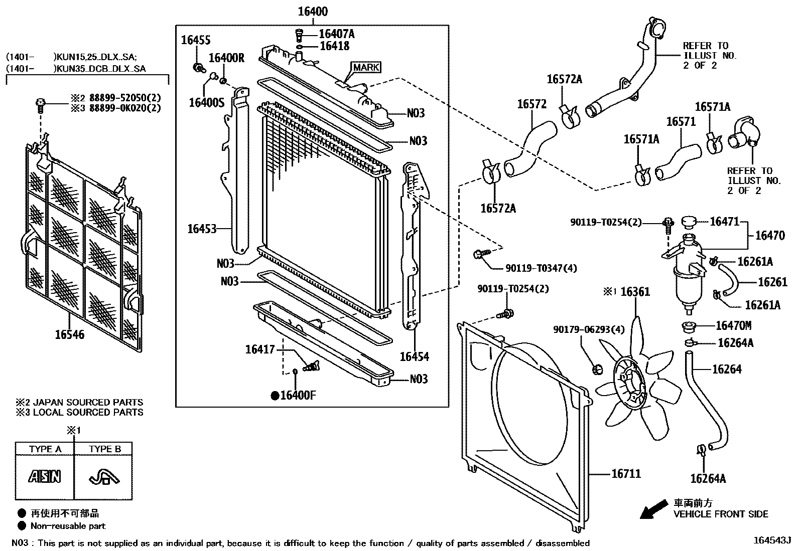 Toyota HILUX RADIATOR & WATER OUTLET EPC diagram — 164543J