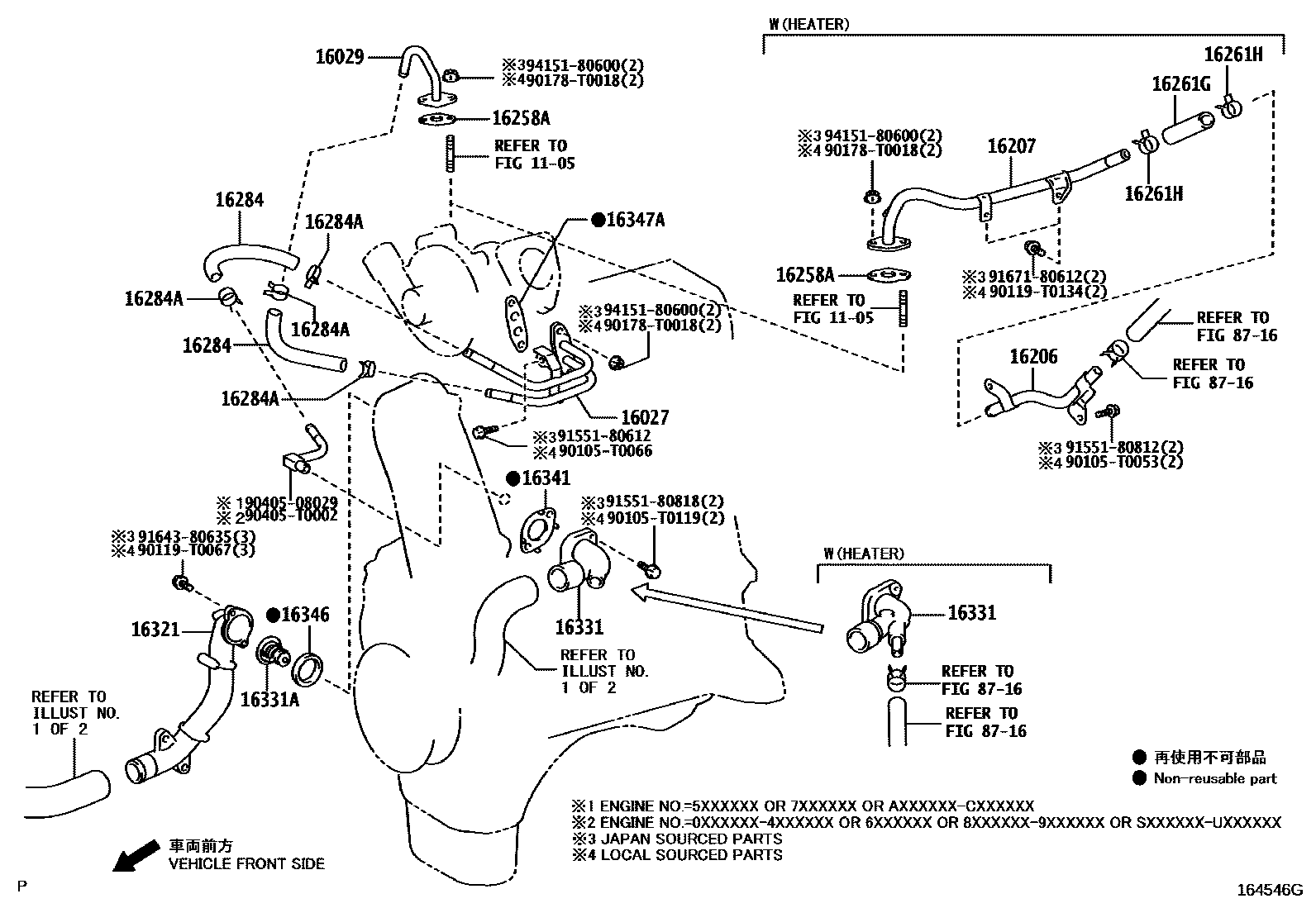 Toyota HILUX RADIATOR & WATER OUTLET EPC diagram — 164546G