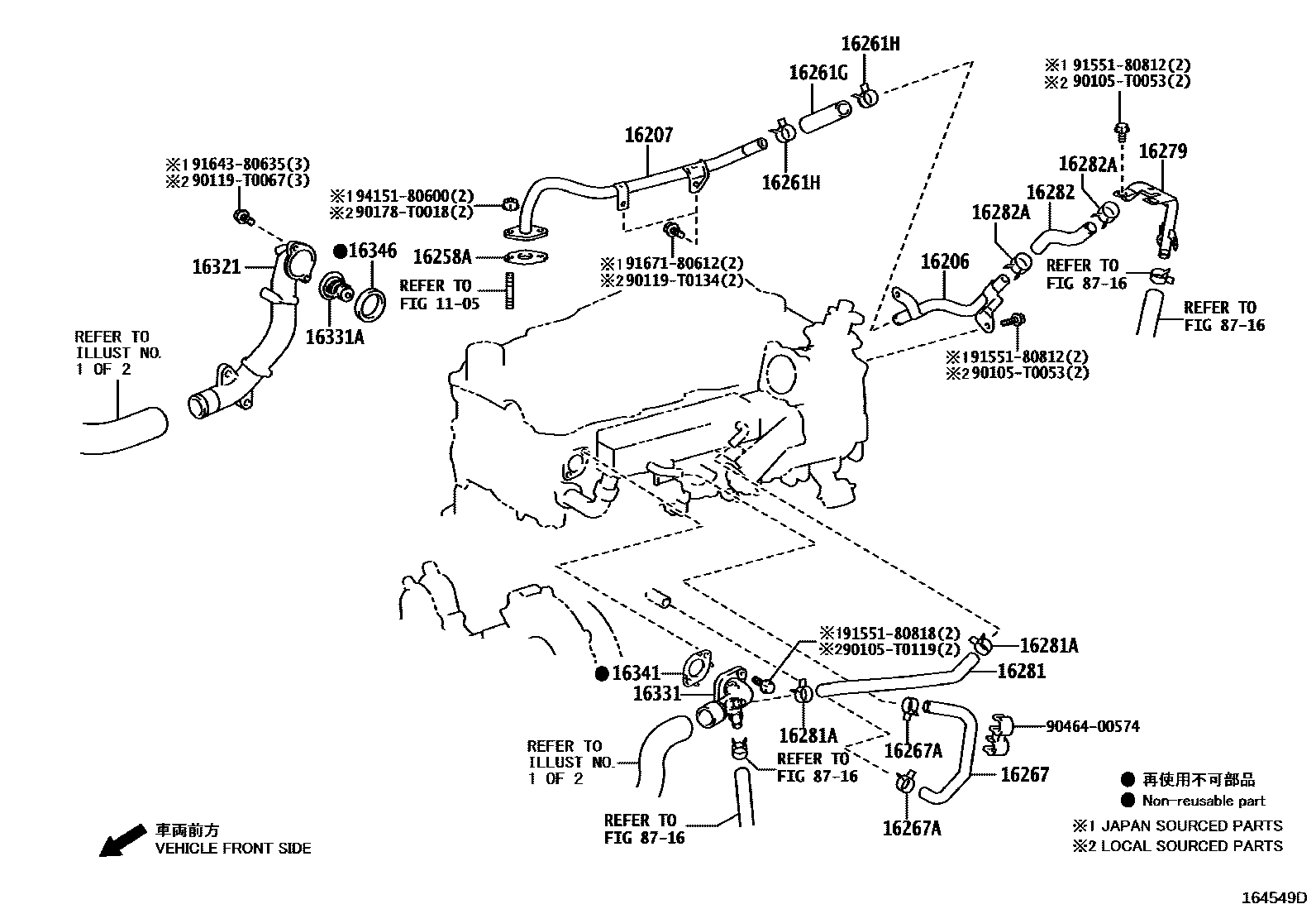 Toyota HILUX RADIATOR & WATER OUTLET EPC diagram — 164549D