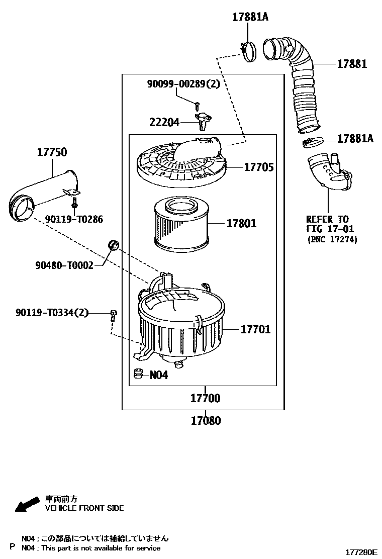 Toyota HILUX Air Cleaner EPC diagram — 177280E