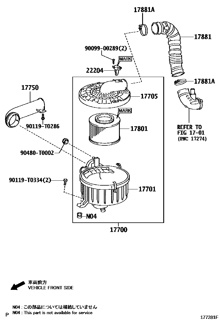 Toyota HILUX Air Cleaner EPC diagram — 177281F
