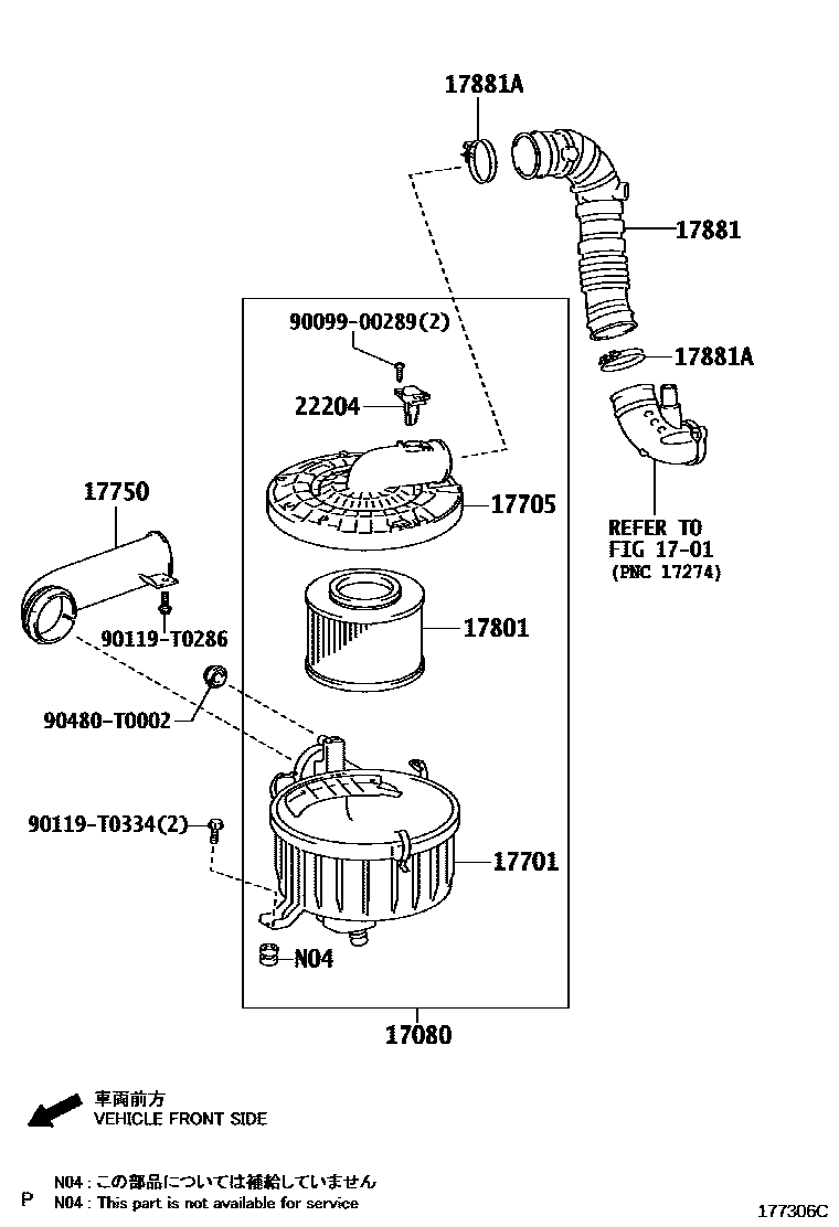 Toyota HILUX Air Cleaner EPC diagram — 177306C