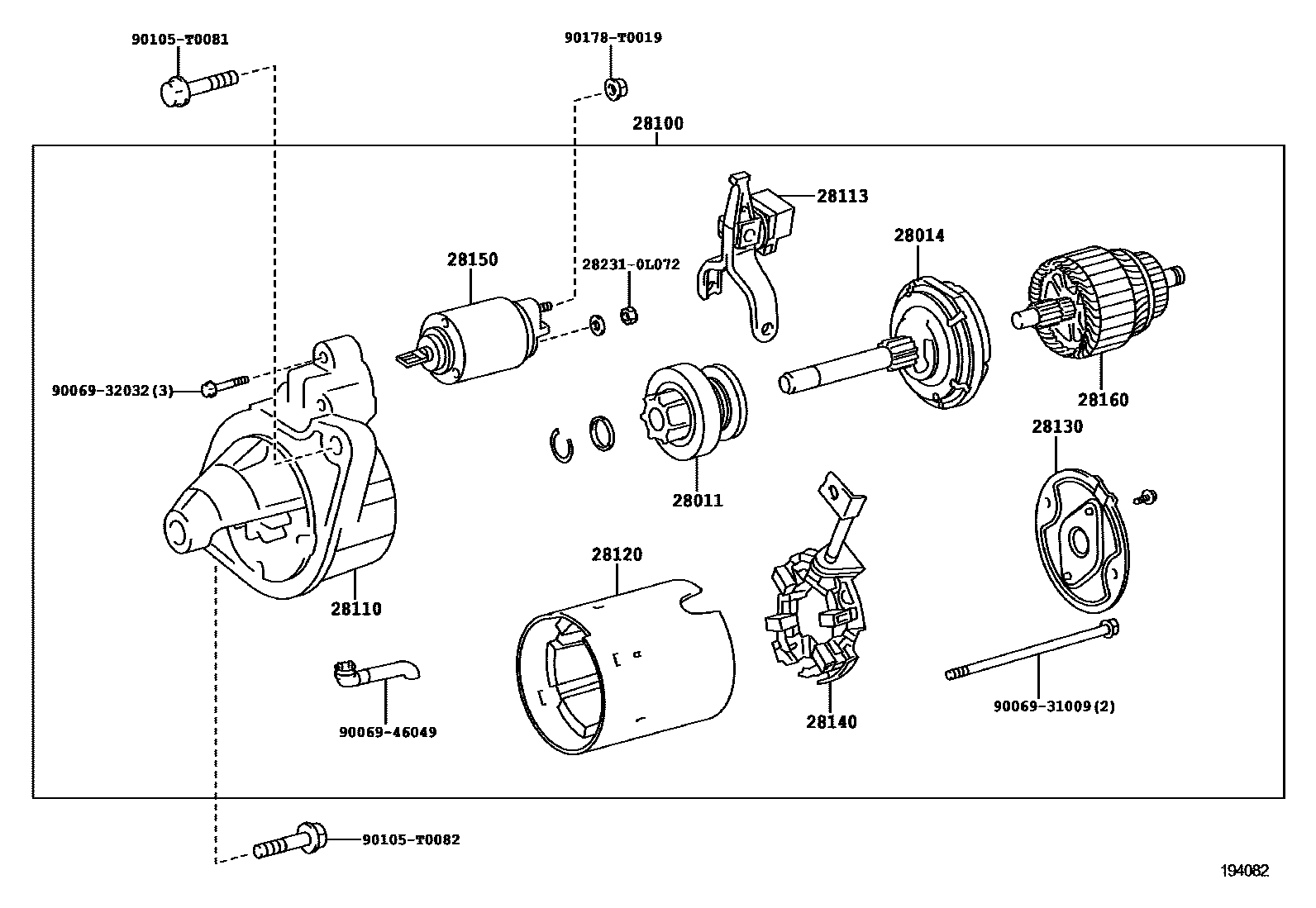 Toyota HILUX 起动机 EPC diagram — 194082