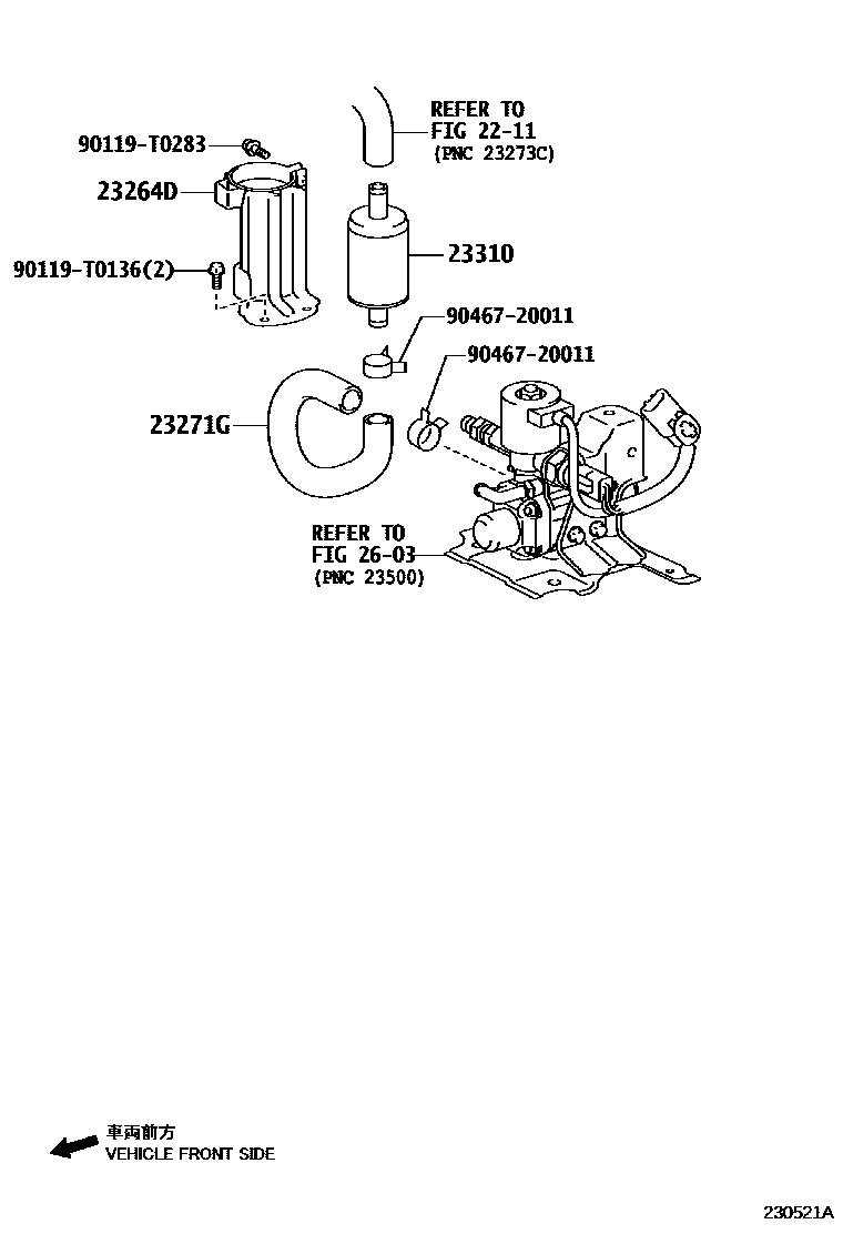 Toyota HILUX fuel filter EPC diagram — 230521A