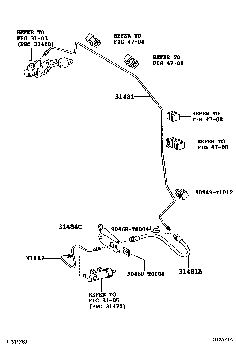 Toyota HILUX 离合器踏板和挠性软管 EPC diagram — 312521A