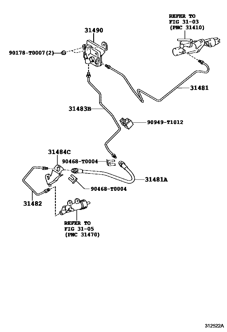Toyota HILUX 离合器踏板和挠性软管 EPC diagram — 312522A
