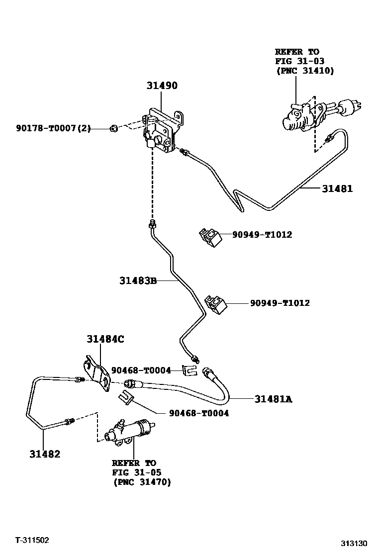 Toyota HILUX 离合器踏板和挠性软管 EPC diagram — 313130