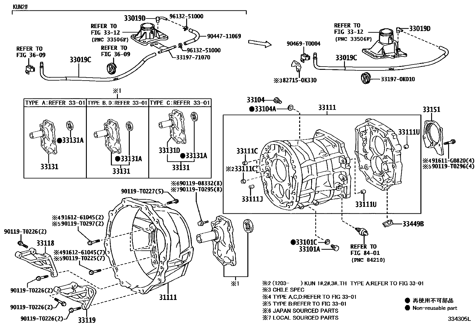 Toyota HILUX 离合器壳和变速器壳(MTM) EPC diagram — 334305L