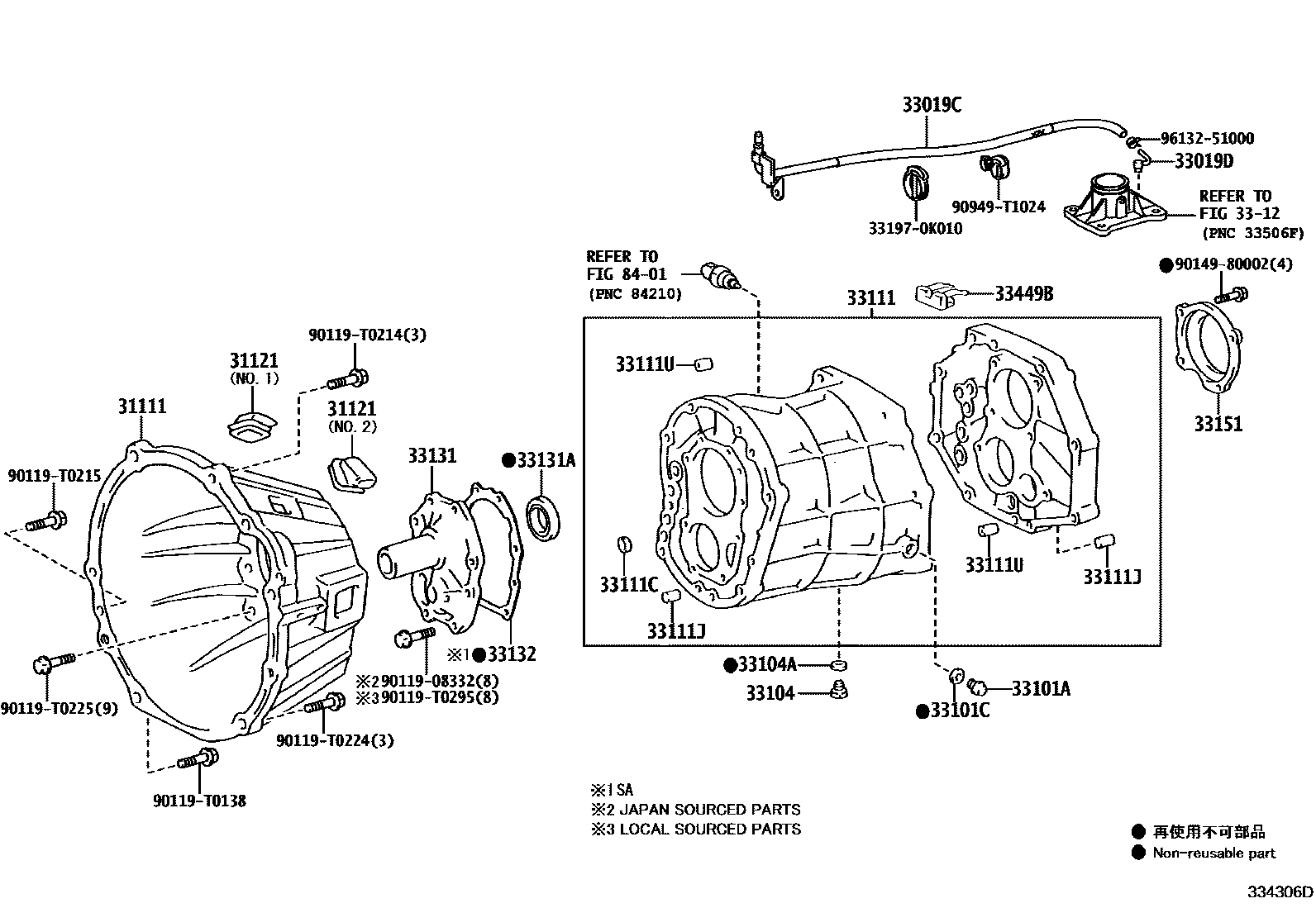 Toyota HILUX 离合器壳和变速器壳(MTM) EPC diagram — 334306D