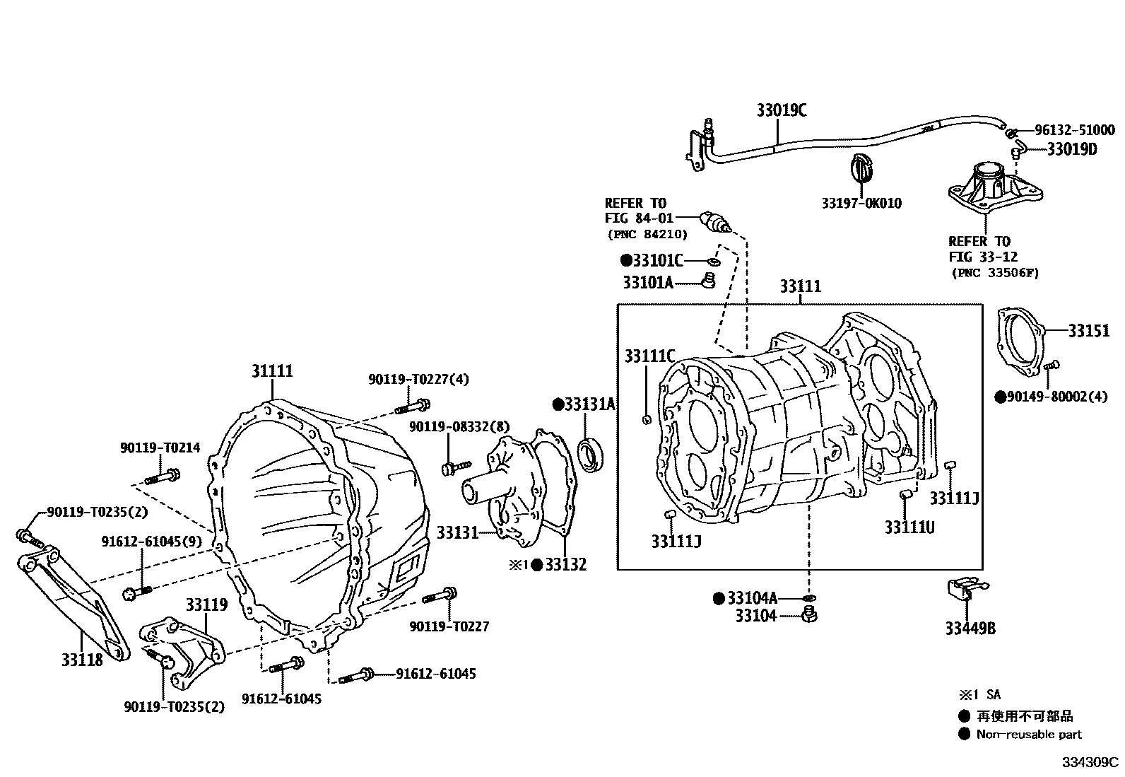 Toyota HILUX 离合器壳和变速器壳(MTM) EPC diagram — 334309C