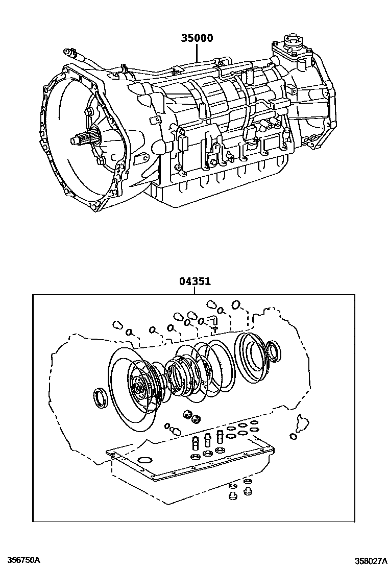 Toyota HILUX 传动桥或变速器总成和衬垫组件(ATM) EPC diagram — 358027A