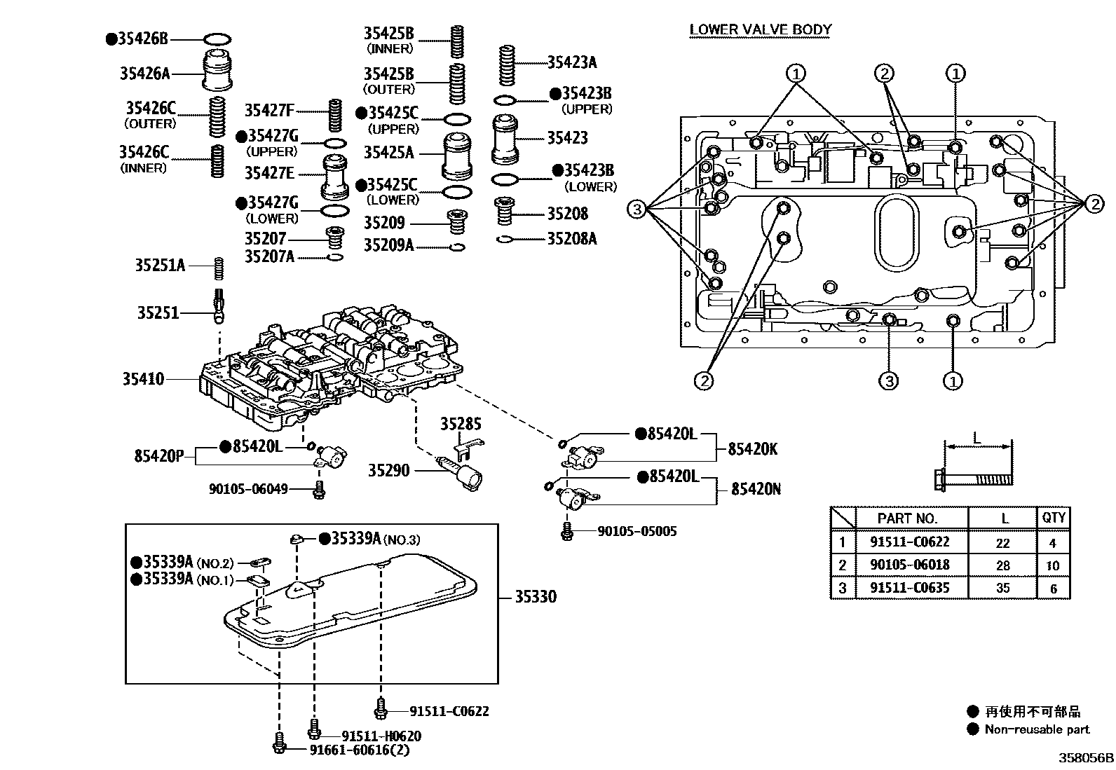 Toyota HILUX 阀体和滤油网(ATM) EPC diagram — 358056B