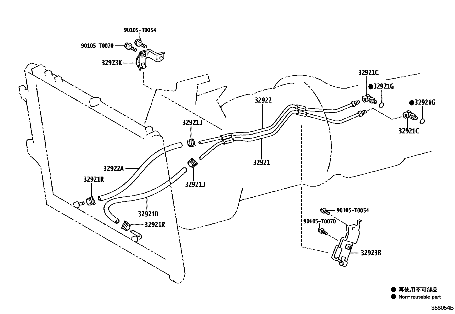 Toyota HILUX 变速器油冷却器和配管(ATM) EPC diagram — 358054B