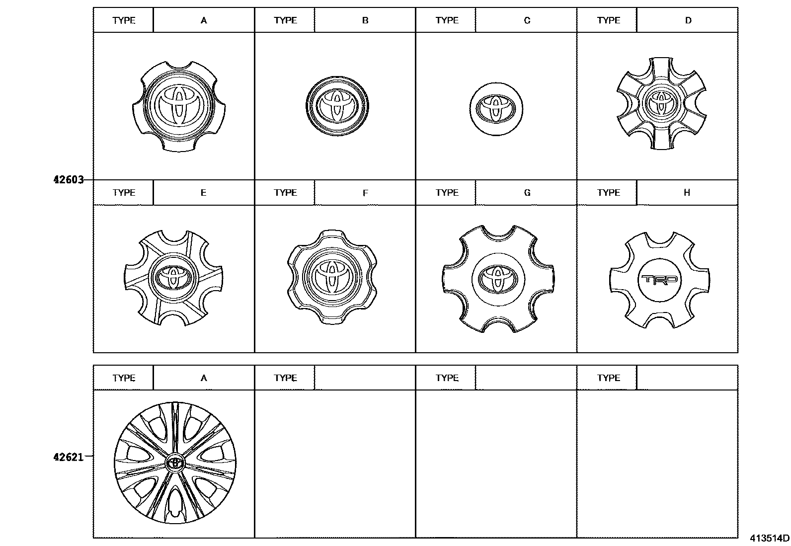Toyota HILUX 车轮和车轮盖 EPC diagram — 413514D
