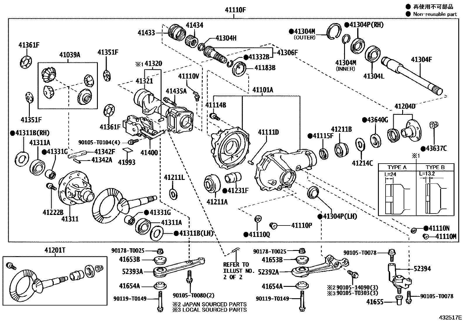 Toyota HILUX 前桥壳和差速器 EPC diagram — 432517E