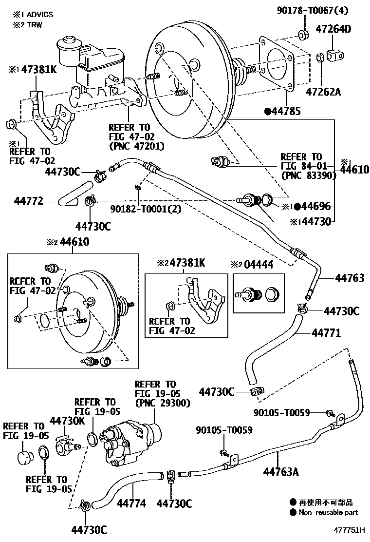 Toyota HILUX 制动助力器和真空管 EPC diagram — 477751H