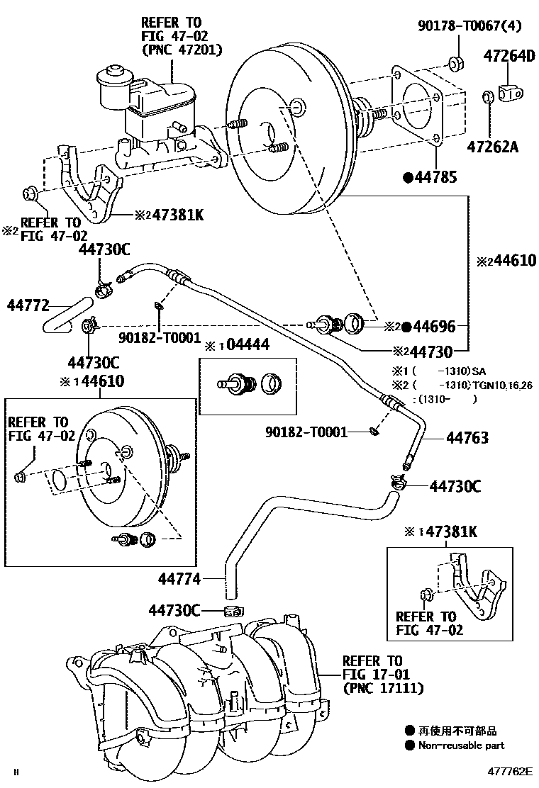 Toyota HILUX 制动助力器和真空管 EPC diagram — 477762E