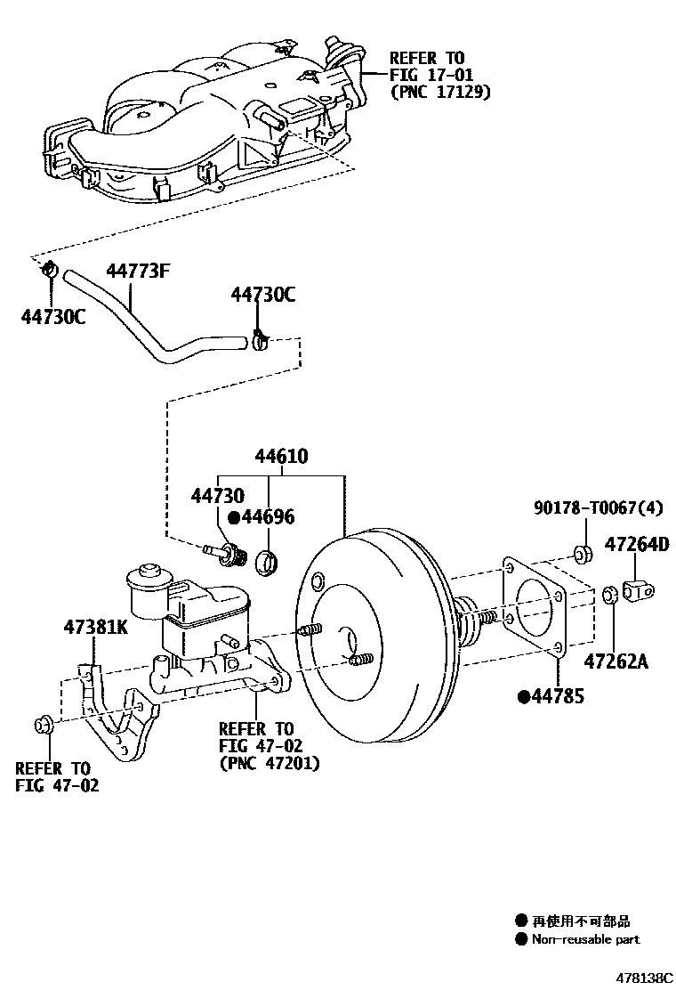 Toyota HILUX 制动助力器和真空管 EPC diagram — 478138C