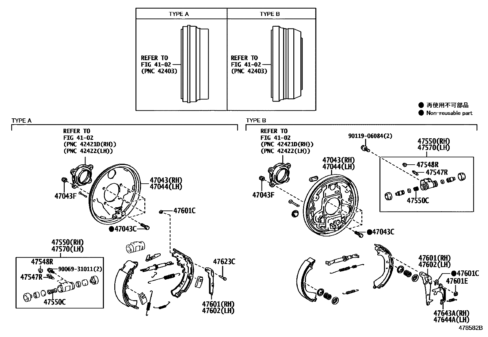 Toyota HILUX 后鼓式制动器分泵和底板 EPC diagram — 478582B
